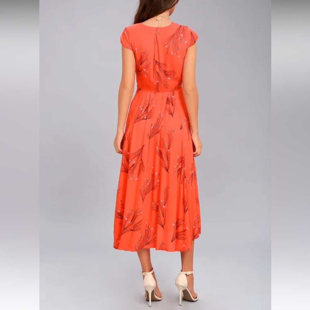 Free People Retro Coral Floral Print Dress Size 10 EUC Orange with Pockets - Picture 2 of 14